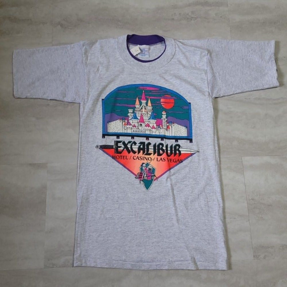Vintage Excalibur Hotel Casino Las Vegas Graphic Premier Sportswear Gray T-Shirt - Picture 1 of 12